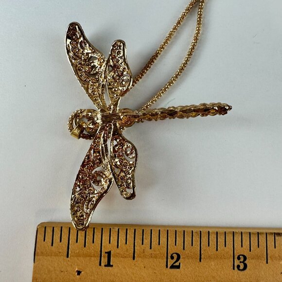 Betsey Johnson Multicolor Crystal Dragonfly Pendant Necklace Gold-Tone Chain - Picture 2 of 2